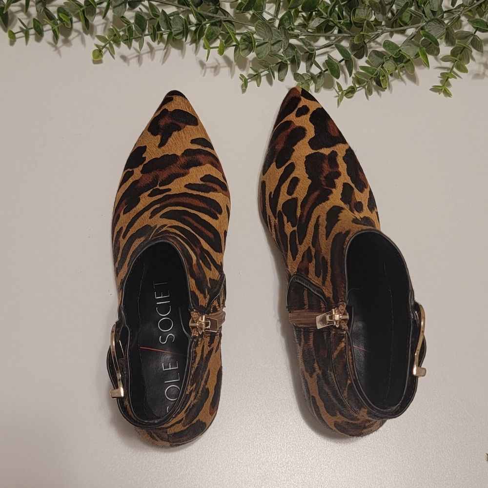 Sole Society Keema Fur Leopard Print Booties - Picture 8 of 13